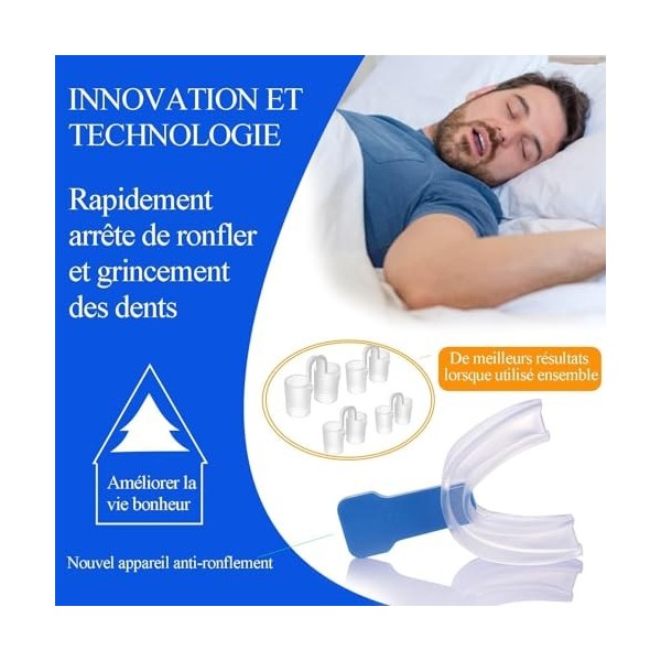 Appareil Dentaire Anti Ronflement,GouttièRe Dentaire+8dilatateur Nasal,Anti Ronflement Efficace,ProtèGe-Dents SûR,Inodore Et 