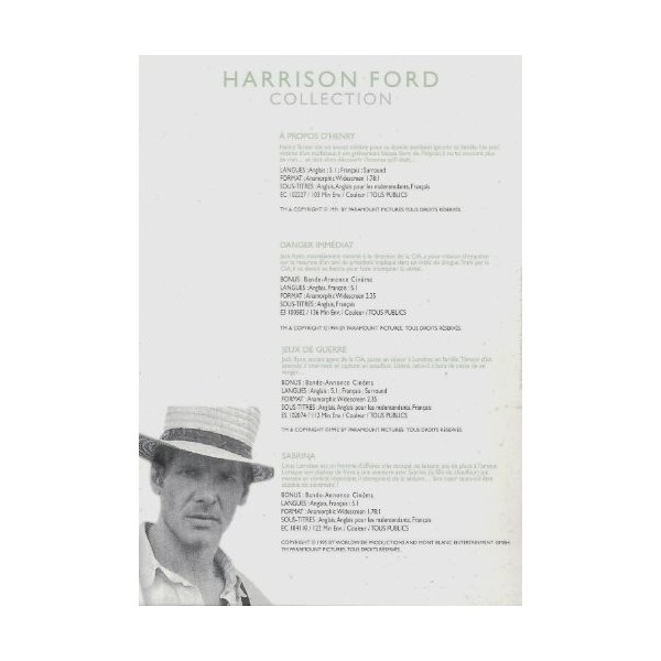 Harrison Ford Collection 4 films A propos dHenry / Danger immédiat / Jeux de guerre / Sabrina 