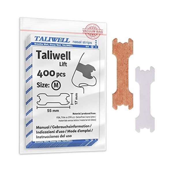 Taliwell Bandelettes Nasales 400 Pcs Taille M Moyenne, Breathe Better, Anti Ronflement, Bandes Nasales, Patch Nez, Nasal Stri