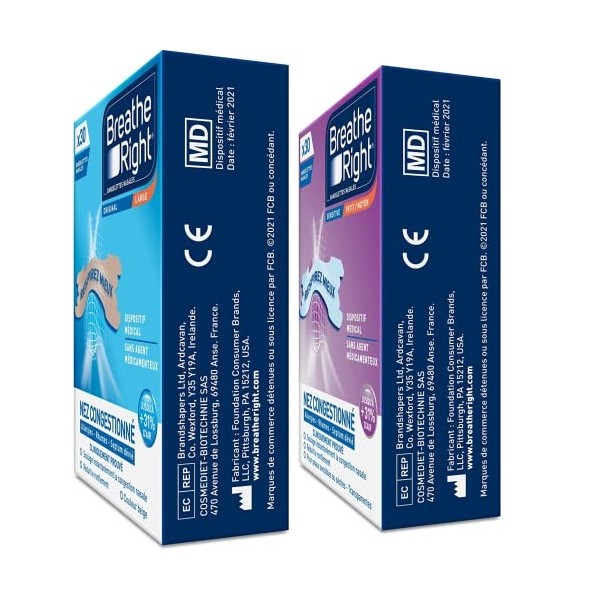 BREATHE RIGHT Lot Bandelettes Nasales Original, Beige, 30 unités + Breathe Right Bandelettes Nasales Sensitive, Transparentes