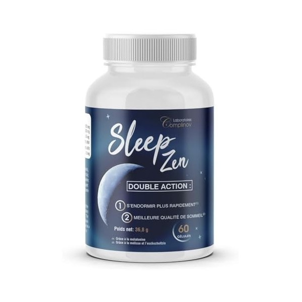SLEEP ZEN - Inducteur de Sommeil Naturel à Base de Mélatonine - Mélisse et de Pavot de Californie pour un Sommeil Réparateur 