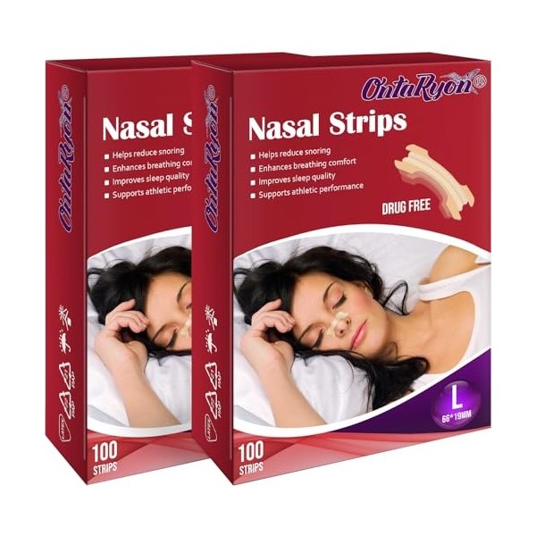 OntaRyon Bandelettes Nasales Lot de 200 grandes Bandes Nasales, Anti-Ronflement pour mieux respirer par le nez, Écarteur Na