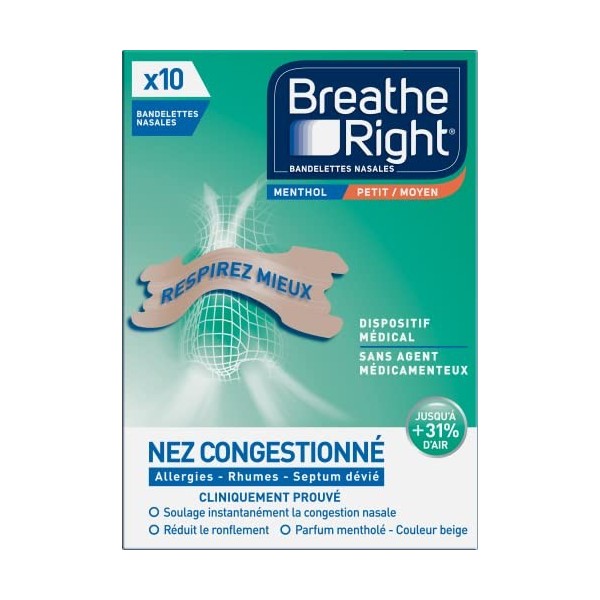 Breathe Right Lot - Bandelettes Nasales Contre le Ronflement, Aide à Mieux Respirer - Breathe Right Original - 30 Unités - Ta