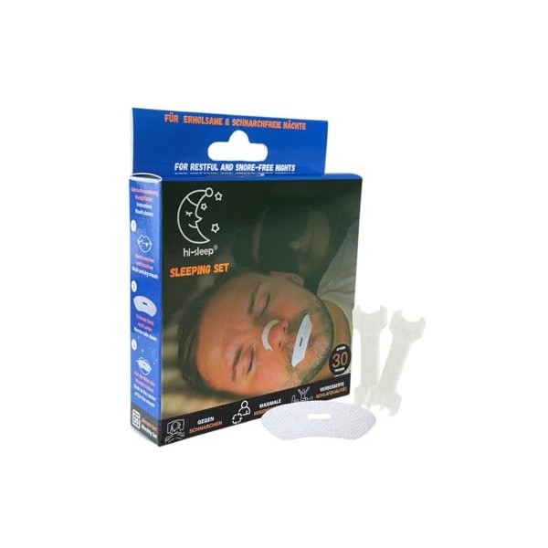 hi-sleep® Lot de 30 pansements de qualité supérieure pour la bouche et le nez 2 en 1 contre les ronflements, les bandes nas
