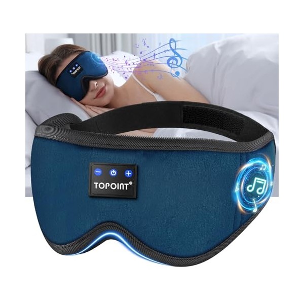 TOPOINT Masque de sommeil Bluetooth avec écouteurs, casque de sommeil 3D amélioré avec casque Bluetooth, casque de sommeil po