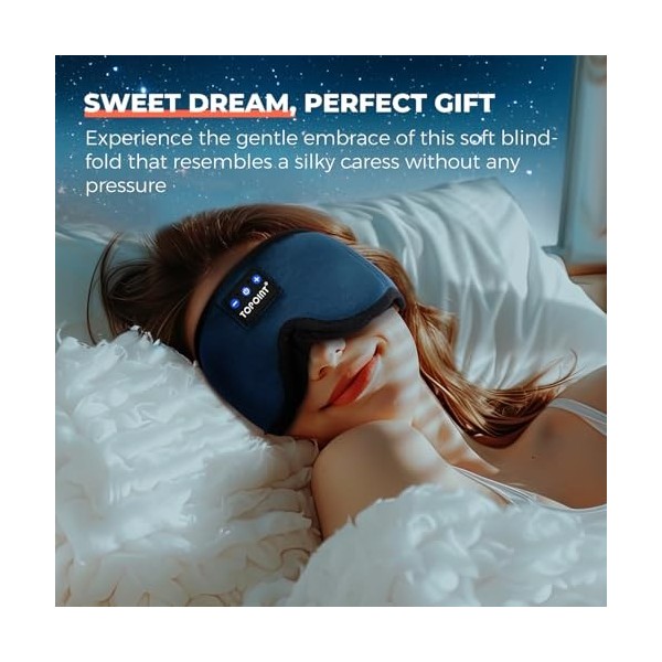 TOPOINT Masque de sommeil Bluetooth avec écouteurs, casque de sommeil 3D amélioré avec casque Bluetooth, casque de sommeil po