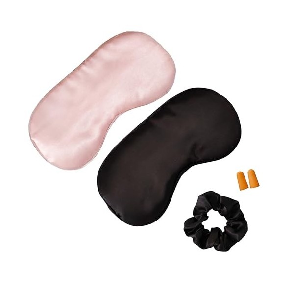 Lotusyaa Lot de 2 masques de sommeil en soie avec attache à cheveux et bouchons doreilles en mousse – Masques pour les yeux 