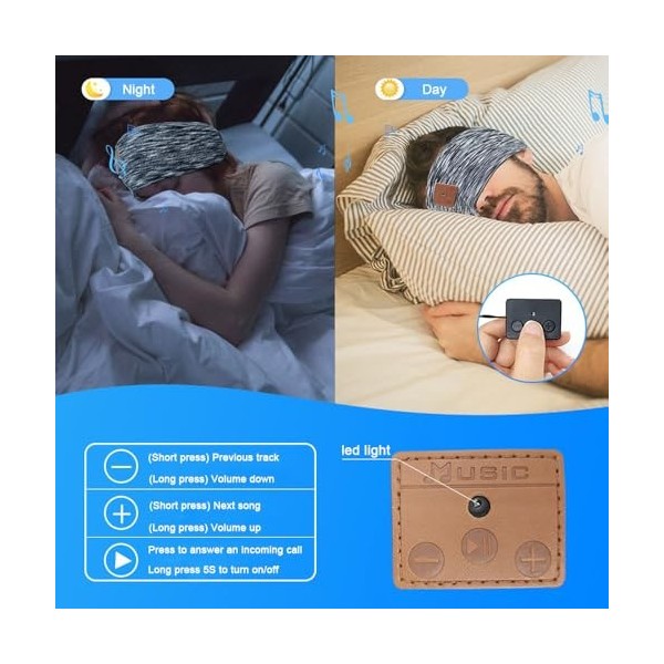 YiYunTE Casque de sommeil sans fil Bluetooth - Masque de sommeil - Casque anti-bruit - Bandeau de musique - Casque de sport -