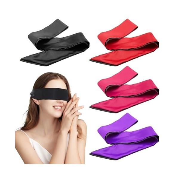 SYEYCW 4 Pièces Masque pour Les Yeux en Satin Doux, Masques de Sommeil, Réglable Masque de Sommeil Satin, pour Couples, Voyag