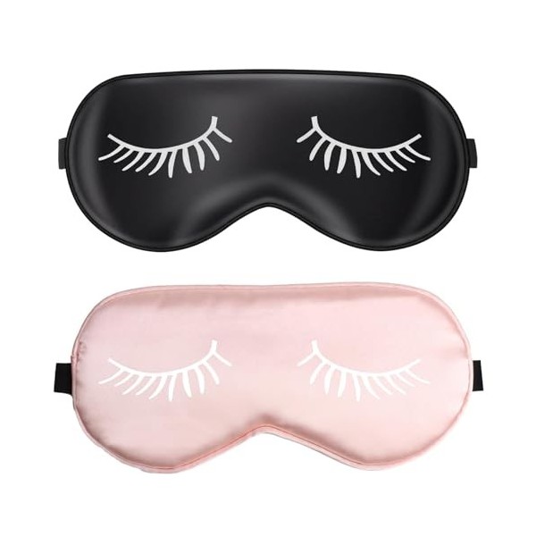 Masque De Nuit En Soie,2 Pièces Cache Yeux Pour Dormir,Masque Sommeil,Masque Yeux Nuit,Avec Bandeau Réglable, Pour Hommes Et 
