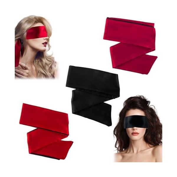 MUNSKT Lot de 3 bandeaux pour les yeux en satin de soie, masque pour les yeux pour jeux de sommeil, masque de sommeil en sati