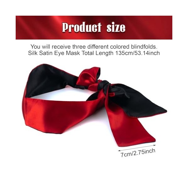MUNSKT Lot de 3 bandeaux pour les yeux en satin de soie, masque pour les yeux pour jeux de sommeil, masque de sommeil en sati