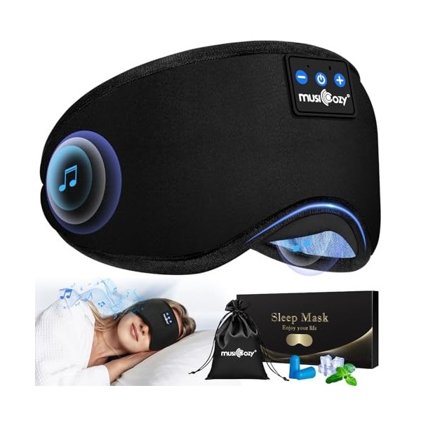 Masque pour les yeux Bluetooth pour dormir, masque de sommeil Bluetooth ultra doux avec écouteurs pour dormir, protection des