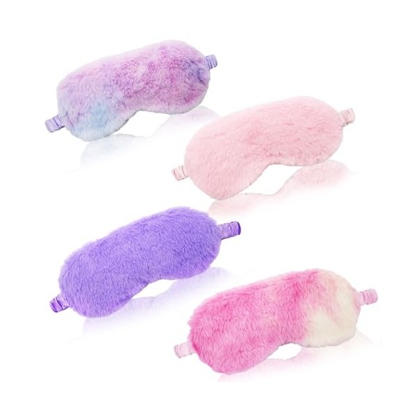 4 Pièces Masques de Sommeil en Peluche Colorés pour Filles, Respirant Masque pour les Yeux de Sommeil de Nuit pour Enfant Adu