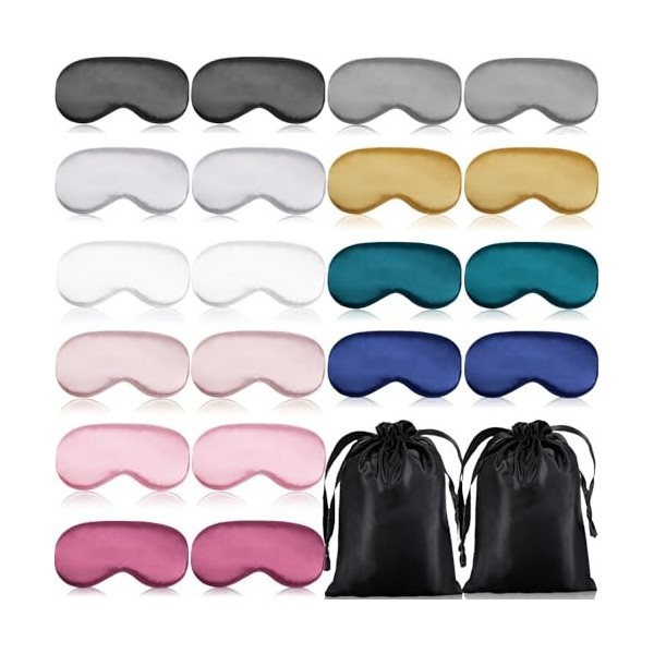 Kinmsito Lot de 20 masques de sommeil, en soie, doux, avec sangle réglable, bloquant la lumière, pour le yoga, le sommeil, le