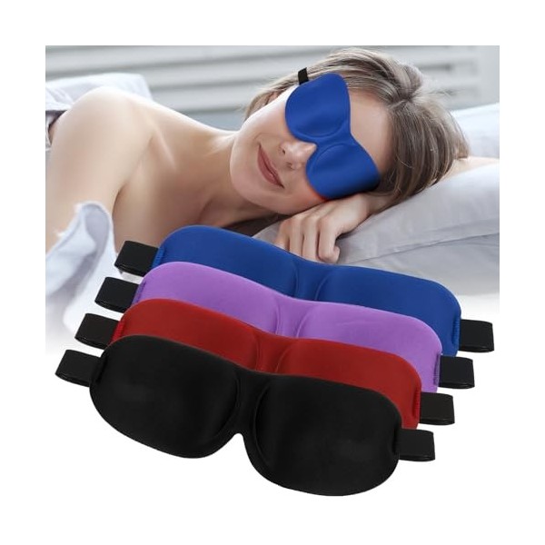 Gjinxi Lot de 4 masques de nuit 3D profilés pour homme et femme - Réglables - Cache-yeux doux pour les voyages - Pour le somm