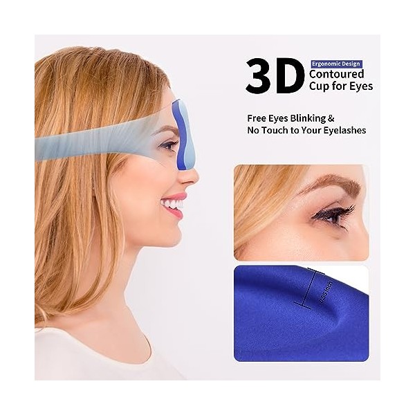 Masque de sommeil 3D pour homme et femme - 2023 - Masque pour les yeux bloquant la lumière - 100 % - 26 g - Ultra léger - Ble