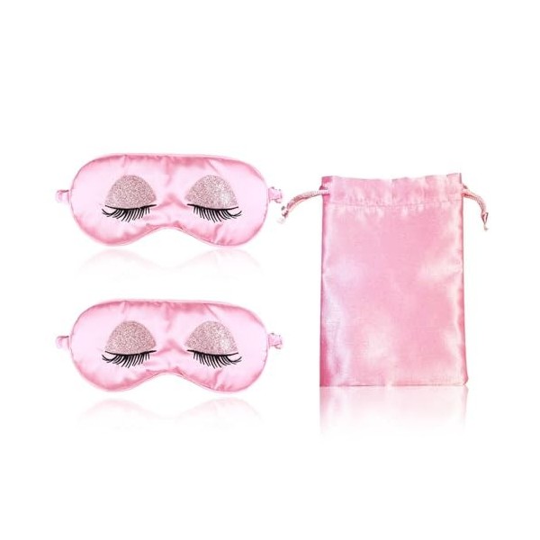 2 Masques Pour Les Yeux Roses Et 1 Sac De Rangement, Masque Pour Les Yeux Occultant, Masque Pour Les Yeux De Sommeil, Masque 