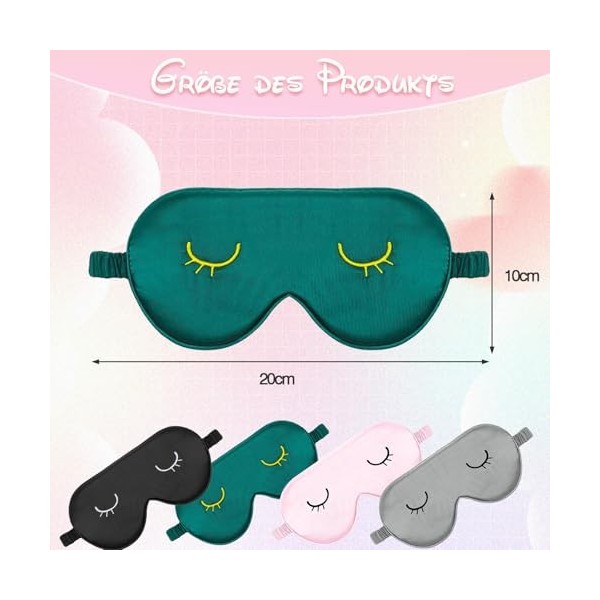 ZYNERY Lot de 4 masques de sommeil en soie simulée, super doux, avec 2 paires de bouchons doreilles, pour enfants, filles, f