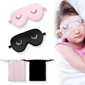 Lot De 2 Masques De Sommeil En Soie,avec Sangle Réglable,Masque de Sommeil Confortable,Avec Sac de Rangement,Bloque la Lumièr