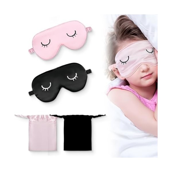 Lot De 2 Masques De Sommeil En Soie,avec Sangle Réglable,Masque de Sommeil Confortable,Avec Sac de Rangement,Bloque la Lumièr