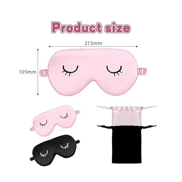 Lot De 2 Masques De Sommeil En Soie,avec Sangle Réglable,Masque de Sommeil Confortable,Avec Sac de Rangement,Bloque la Lumièr