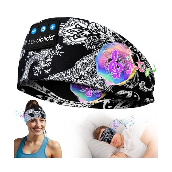 LC-dolida Casque de sommeil Bluetooth 5.4 - Bandeau de sommeil - Masque de sommeil - Casque de sport - Bandeau pour le sport,