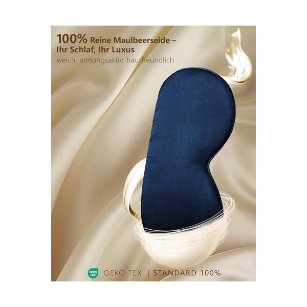 Aosun Masque de sommeil en soie pour les personnes dormant sur le côté, 22 mommes, 100 % pure soie de mûrier biologique, pour