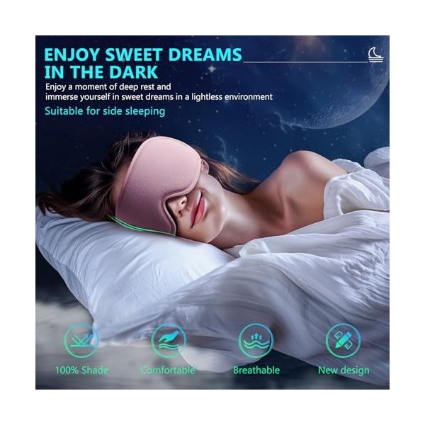 Aosun Masque de sommeil pour homme et femme - Spécialement conçu pour les personnes dormant sur le côté - Bande élastique opt