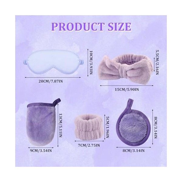 Lot de 18 accessoires de fête spa, bandeau de toilette, gants et coussinets réutilisables, masque pour les yeux en soie synth