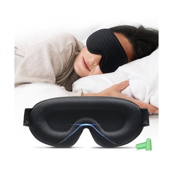 Aosun Masque de sommeil pour homme et femme - Spécialement conçu pour les personnes dormant sur le côté - Bande élastique opt