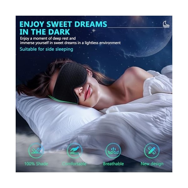 Aosun Masque de sommeil pour homme et femme - Spécialement conçu pour les personnes dormant sur le côté - Bande élastique opt