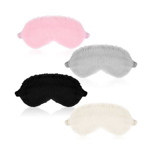 AOZUO Lot de 4 masques de sommeil en peluche pour enfants, masque pour les yeux en soie douce pour femmes et filles, masque d