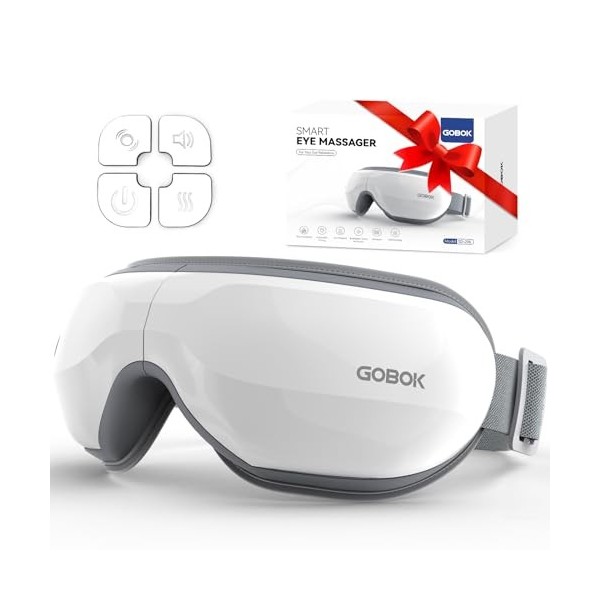 GOBOK Masseur des yeux, masseur intelligent pour les yeux avec chaleur, masque chauffant amélioré avec musique Bluetooth, app