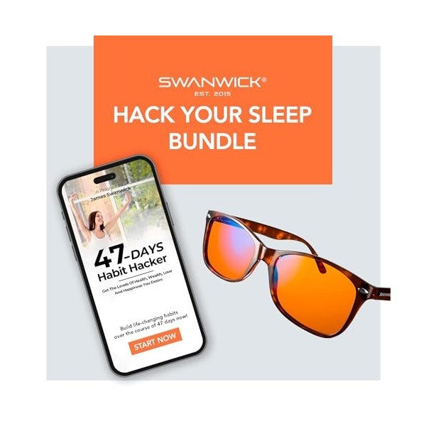 Swanwick Sleep UK - Lunettes anti-lumière bleue - Lunettes pour activité numérique smartphone, ordinateur, jeux vidéos - Po