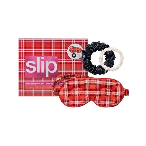 Slip Pure Silk Beauty Ensemble pyjama comprenant un masque contour noisette pour cils délicats, un grand chouchou noir et un 