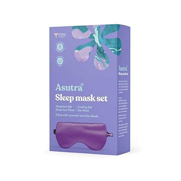 ASUTRA Oreiller pour les yeux en soie, boîte violette | Rempli de graines de lavande et de lin | Lesté | Bandeau pour les yeu