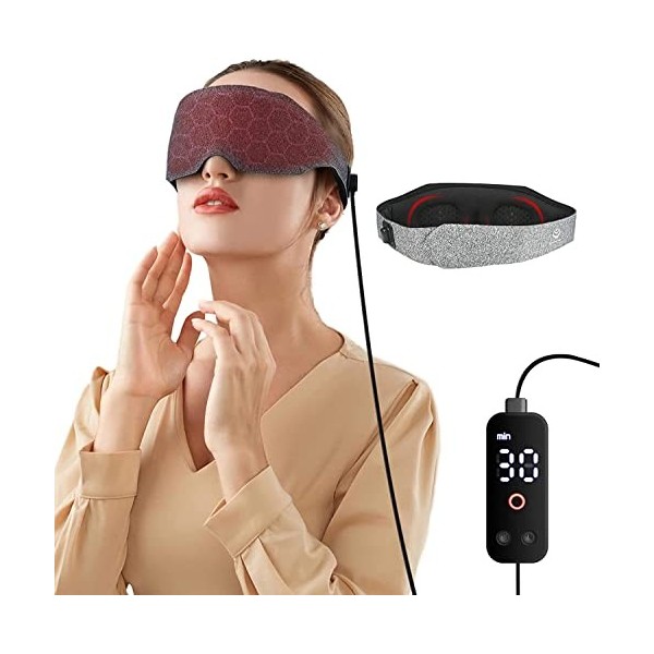 Masque chauffant pour les yeux, chauffage par USB, température réglable, minuterie, design 3D, soulage les yeux secs et gonfl