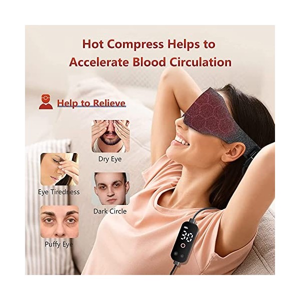 Masque chauffant pour les yeux, chauffage par USB, température réglable, minuterie, design 3D, soulage les yeux secs et gonfl