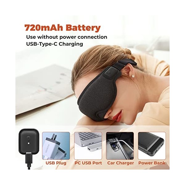 Masque chauffant pour les yeux, masque électrique sans fil chauffant avec 2 températures réglables, chauffage rapide et unifo