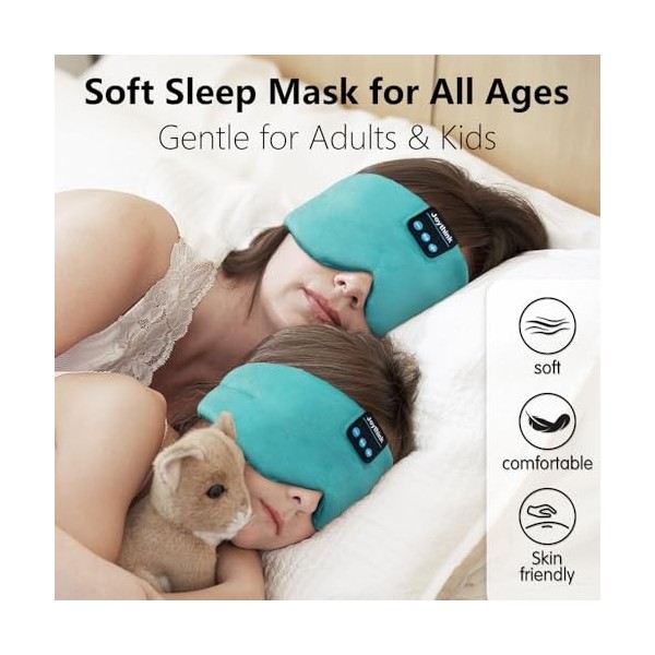 Casque de sommeil en soie avec bandeau Bluetooth pour le sommeil et les voyages, masque de sommeil réglable avec écouteurs Bl