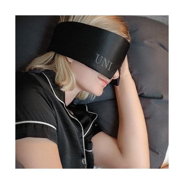 UNI Good Night Masque de sommeil 100 % soie de mûrier pour homme et femme, avec bandeau Velcro réglable, grand masque de somm