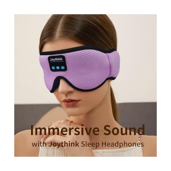 Joythink Masque de sommeil pour les yeux, masque de sommeil en soie avec sons apaisants, bruit blanc, 14 heures bloquant la l