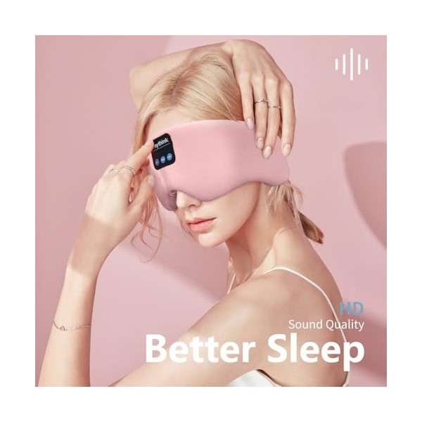 Joythink Casque de sommeil Bluetooth avec bandeau pour les yeux - Masque de sommeil en soie pour les personnes dormant sur le