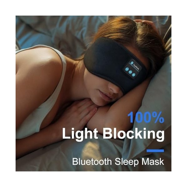 Casque de sommeil Bluetooth sans fil - Masque de sommeil pour les personnes dormant sur le côté - Velcro réglable - Haut-parl