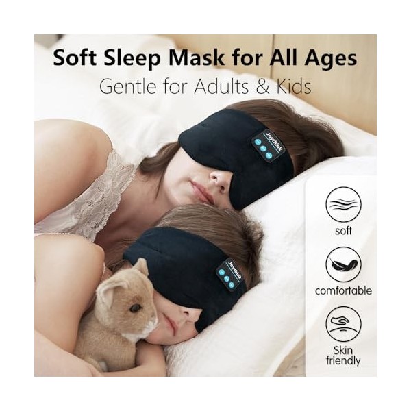 Joythink Casque de sommeil Bluetooth sans fil - Musique - Masque pour les yeux - Bandeau pour dormir sur le côté - Masque de 
