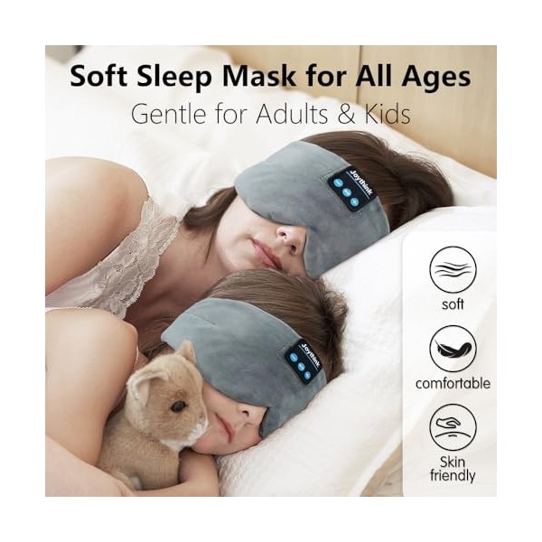 Casque de sommeil Bluetooth avec masque pour les yeux sans fil avec haut-parleur réglable - Écouteurs sans fil - Pour dormeur