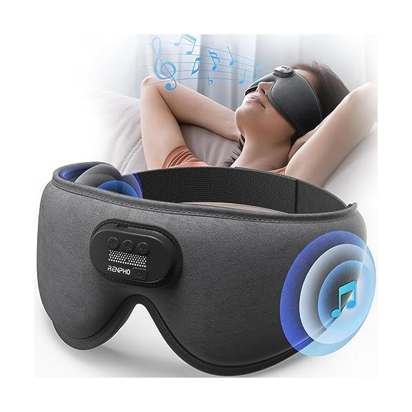 Casque de sommeil, RENPHO Masque de sommeil avec écouteurs Bluetooth, Masque de sommeil sans fil occultant 3D ultra doux pour