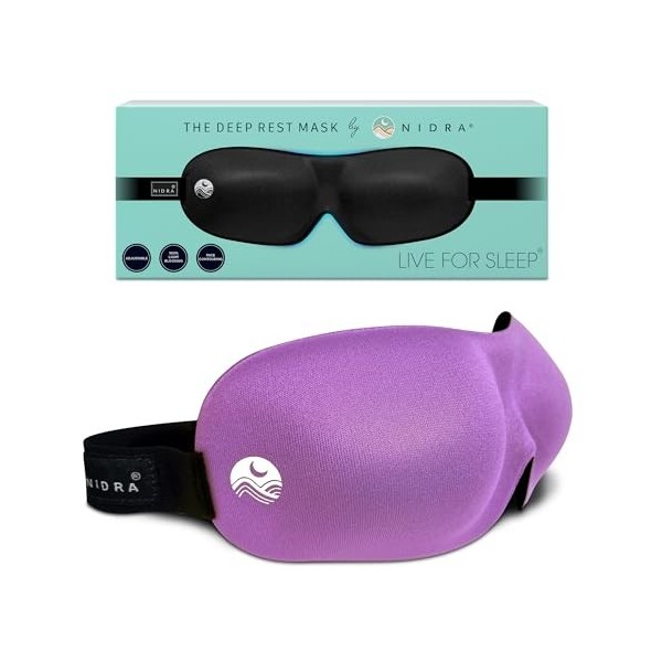 Nidra - Masque de sommeil luxe breveté Avec forme profilée et sangle tête réglable Parfait pour dormir sur le côté, bloquer l