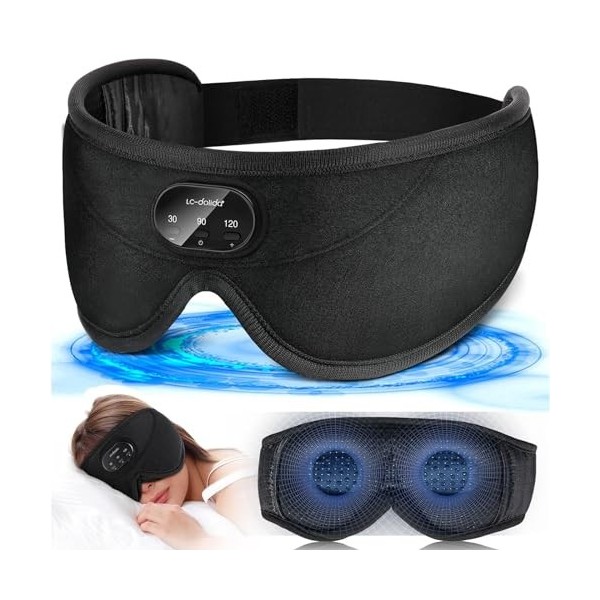 LC-dolida Masque de Sommeil Bluetooth avec écouteurs, Essentiels de Voyage en Avion avec 38 Sons Apaisants, écouteurs de Somm